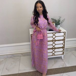 Pleated Skirt Balloon Sleeve Floral Maxi Dress